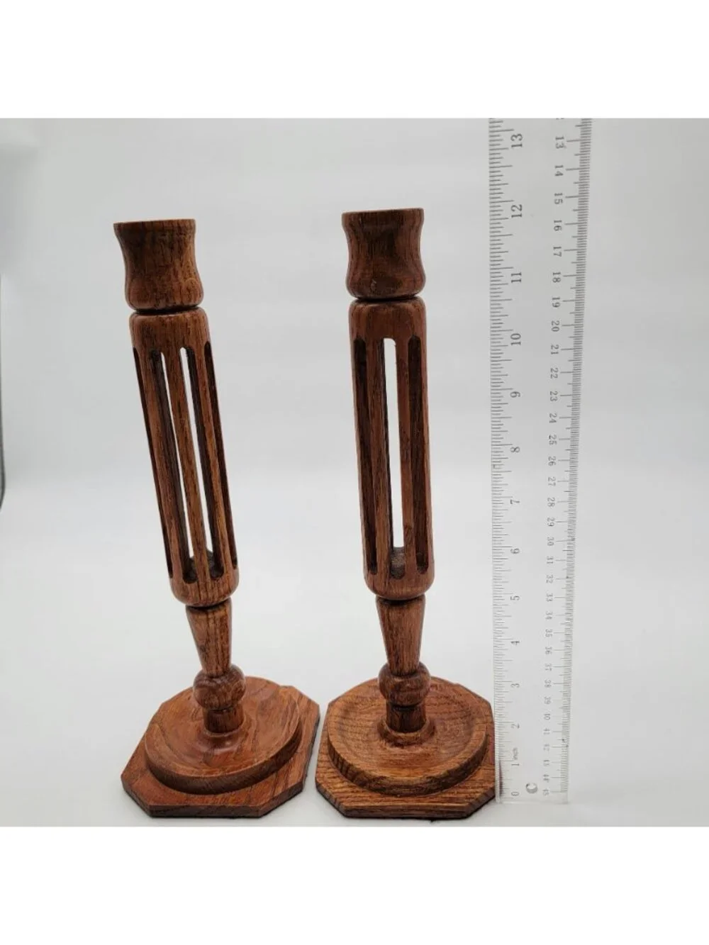 Vintage Hand-Carved Olive Wood Candlestick Holders Pair